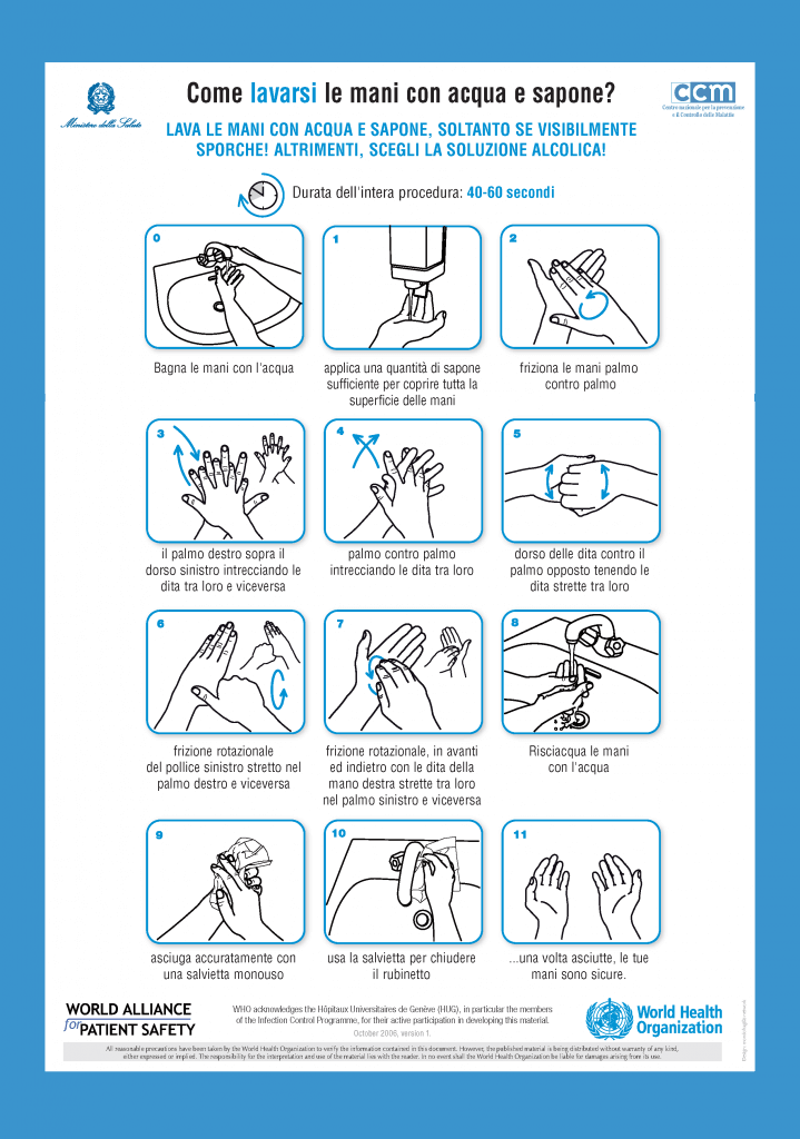 istruzioni lavaggio mani